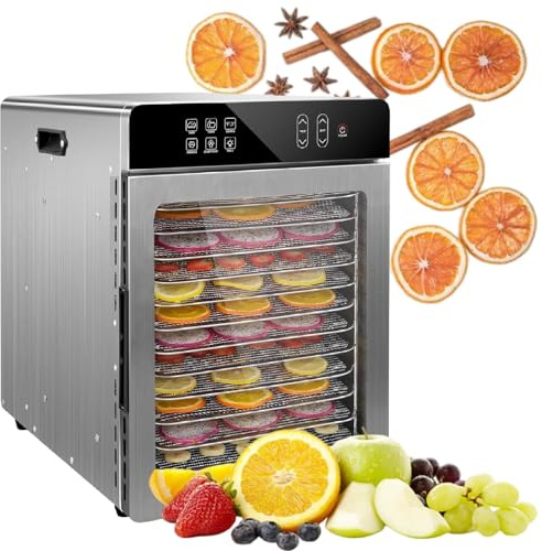 XEEAOFE Digital Food Dehydrator Machine for Jerky Beef, Stainless Steel Food Dryer for Herb, Meats & Veggies, 86-194°F 12-Trays Food Dehydrater 110V
