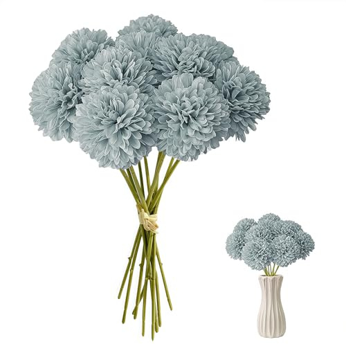 Kokoie 12 Stück Künstliche Hortensien Kunstblumen, 29 cm Länge Künstliche Kugel-Chrysanthemen, Chrysantheme Kunstblumen Blumen für Hochzeitsstrauß Home Garden Party Office Arrangements (Blau)