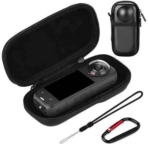 DEBMALE Insta360 X5 Estuche de Transporte: Bolsa de Viaje Rígida de PU Portátil para Insta360 X5/X4 Accesorios de Cámara de Acción Funda Protectora con Mosquetón
