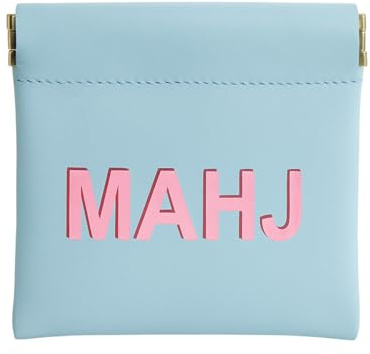 Sunnymove Mahjong Dice Bags 3.8 x 3.9 in PU Squeeze Mahjong Pouch Mini Dice Coin Tiles Purse for Board Game Party Travel(Light Blue,1 Pcs)