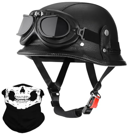 Uueybsg Casque Moto Jet Vintage Demi-Casque de Moto Cuir Casque Semi-Ouvert Rétro avec Lunettes Homologué ECE Casque Bols Cruiser Chopper Cyclomoteur Casque Scooter pour Adulte Homme Femme