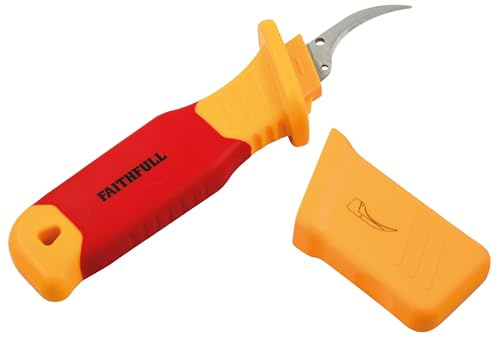 Faithfull VDE Stripping Knife with Sickle Blade – Wire Stripping Tool with Sharp, Curved 60 CRV Steel Blade, Insulated PP & TPR Ergonomic Handle with Non-Slip Grip for Electricians & Technicians