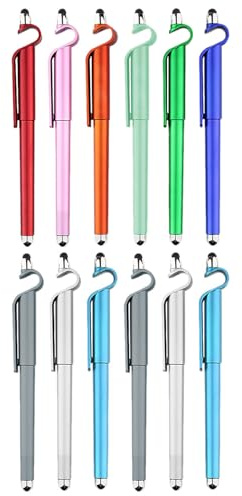 DIYEAH 2 Juegos Bolígrafos de Gel Multipropósito con Soporte para Móvil Puntero Táctil Compatible con Pantallas Cuerpo Resistente y Recarga para Estudiantes y Oficina
