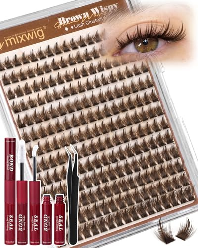 Braune Wimpern Extensions Kit 10-14MM Kurze Lash Extension Set Wispy Cluster Lashes Spiky Natürliche Künstliche Wimpern Dark Brown Lash Cluster Set D Curly DIY Falsche Wimpern by Lvmixwig