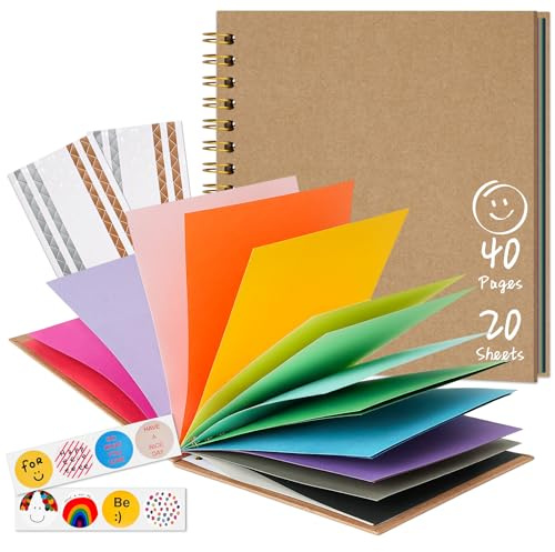 Kids Photo Album Scrapbook Supplies, 20.5X20.5 cm Colorful Pages, Khaki | Arts and Crafts Scrap Book, Creative Memory Journal for Drawing, Writing, Photo, Sticker, Personalised Gifts for Boys,Girls