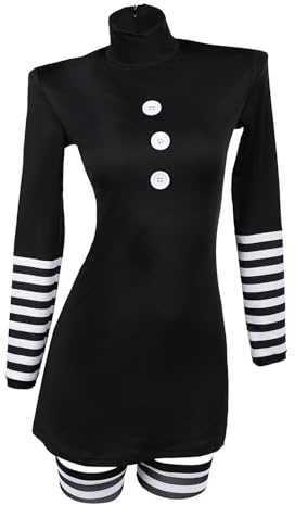 The Puppet Costume Marionette Cosplay Black Dress Striped Stocking Puppet Marionette Adults Women Halloween Outfits