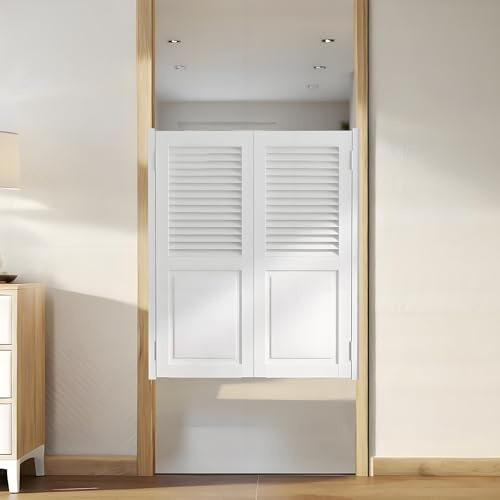 Swinging Cafe Door, Sturdy Solid Wood Saloon Swing Doors with Hinges 28 Wx28 H, Automatic Two-Way Partition Half Door, Space Saving & Scratch Resistant for Doorways Bars Kitchen Garage Bathroom