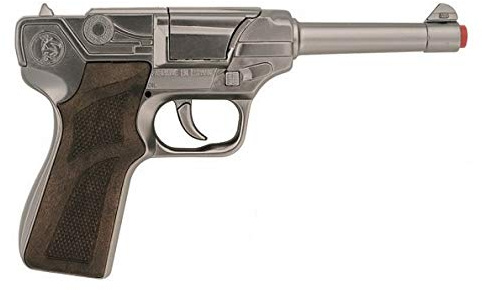 Coffret Pistolet Police Enfant Metal Gris 19,5 cm - necessite amorce 8 Coups - Jeu d Imitation, Accessoire Policier + Carte Tigre