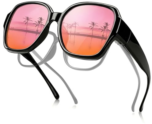 Hifot Polariserade Solglasögon Passer över Glasögon Herrer Kvinnor, UVA 400 Solglasögon för Användning över Korrigeringsglasögon Bilister, Rosa, Talla única