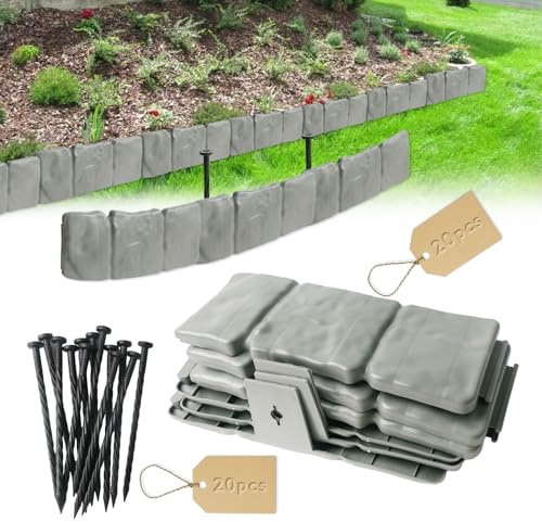 BTIUGYI Bordure de pelouse en plastique flexible de 5 m - Bordure de parterre en plastique avec aspect pierre - Bordure de parterre de fleurs épaissie - Petite clôture de jardin pour délimitation de