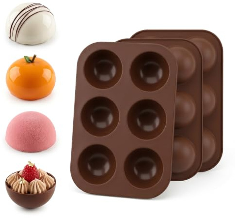 3 Stück Silikonform Backform Halbkugel, 6 fach Pralinenform Silikon Wiederverwendbare Schokoladenform 5cm Ø Pro Kugel für Schokolade Pralinen Eiswürfel Gelee Kuchen Seife