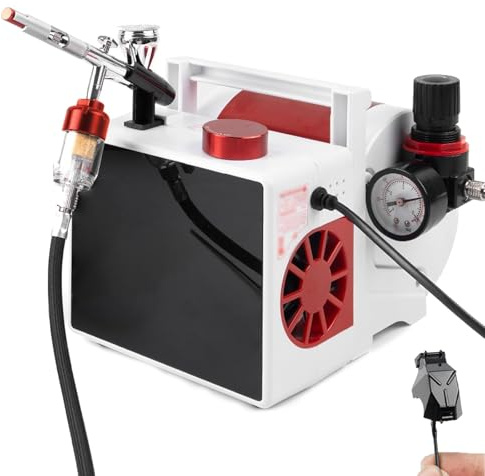 Kit de compresor de cepillo de aire con manómetro ajustable, tanque de 1.3 L, manguera, alta presión 0-36 PSI, perfecto para pintura de uñas y aplicación de maquillaje