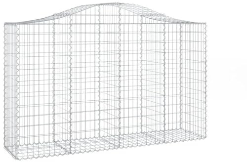 Fisinber Set di 12 gabbioni con arco alto, 200 x 50 x 120/140 cm, in ferro zincato, griglia metallica da 3,5 mm, cestino in pietra per recinzione da giardino, protezione privacy e parete da giardino