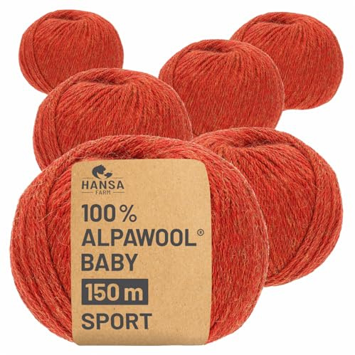 HANSA-FARM | 100% Baby Alpakawolle in 50+ Farben (kratzfrei) - 300g Set (6 x 50g) - weiche Alpaka Wolle zum Stricken & Häkeln in 6 Garnstärken by Hansa-Farm - Orange Heather