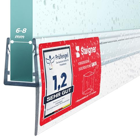 STEIGNER Duschdichtung UK55 Gerade 180 cm 1 Stk, Glas 6-8 mm, Transparent | Dichtung für Eckeinstieg Dusche oder Fünfeckdusche mit Duschtür - Schutz gegen Auslaufen, Einfache Montage, Perfekte Passform