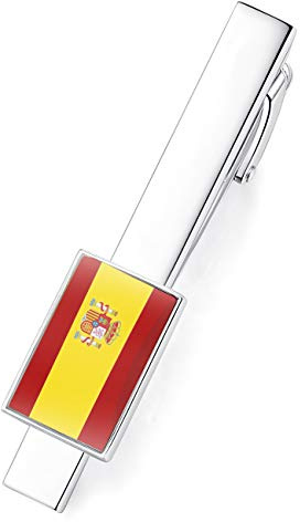 HONEY BEAR Bandera Nacional Pinzas para Corbata para Hombres, Tamaño Normal Acero Inoxidable, 5,4 cm (Bandera de espague)