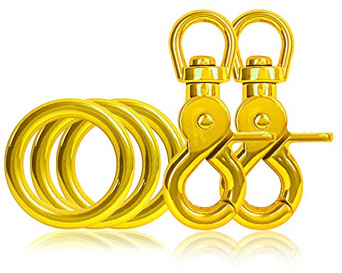 Ganzoo O-Ring & Scherenkarabiner Set aus nichtrostendem Stahl mit 360° Drehgelenk, gelb, 3X Ring Ø außen 35 mm/innen 26 mm Stärke 4,5 mm + 2X Haken 61 mm