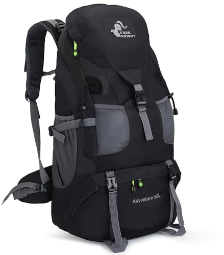 Bseash 50L Leichter wasserfester Wanderrucksack, Outdoor Sport Tagesrucksack Multifunktions Reisetasche für Klettern Camping Reisen (Schwarz – Ohne Schuhfach)