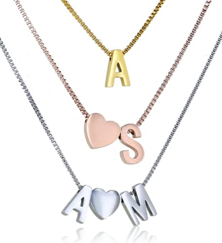 Personalisierte Damen Halskette mit Buchstaben Anhänger Gold Silber Choker Armband aus Edelstahl Namenskette | verstellbar | Alphabet A-Z | Klassischer schmuck für Mädchen Herz Kette als Geschenk