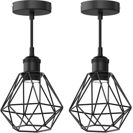ledscom.de 2x Vintage Pendelleuchte RETRA, schwarz, E27 Fassung, Käfig-Schirm