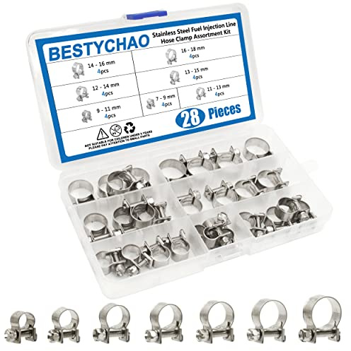 BESTYCHAO 28 Stück Mini Schlauchschellen Set Edelstahl Jubilee-Benzinrohrschellen (7-18mm）