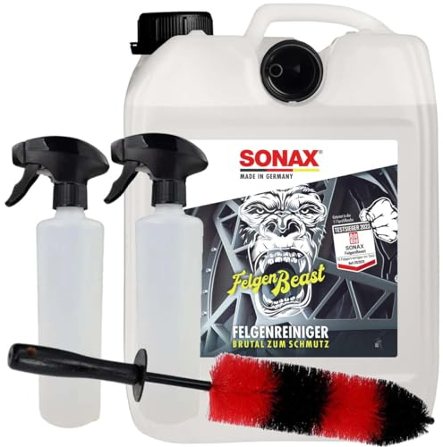 Craft-Equip Felgen Reinigungs-Set bestehend aus SONAX 5 Liter Felgenbeast Felgenreiniger inklusive Sprühflaschen und Felgenbürste zur gründlichen Reinigung ihrer Alufelgen oder Stahlfelgen