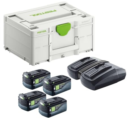 Festool Energie-Set SYS 18V - 4x 5,0 Ah Bluetooth Akku & TCL 6 DUO | 4x BP 18 Li 5,0 ASI Akkupack Set mit Schnellladegerät im SYS3 M 187 Systainer - 18 V Akku Set