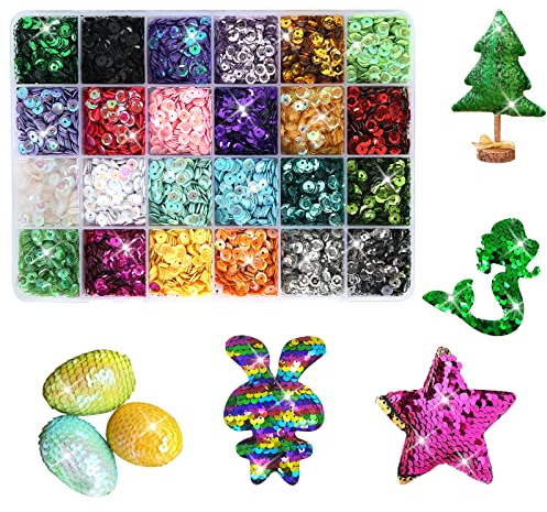 Pailletten Basteln, 24 Farben Pailletten Set mit Box 6mm Lose Craft Pailletten, Pailetten zum Basteln Rainbow Tasse Pailletten Lose Pailletten Cup für DIY Kunsthandwerk