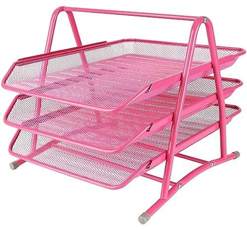 Belle Vous 3-Stufige Rosa Mesh Briefablage A4 - Dokumentenablage Metall Ablage Schreibtisch Ablagesystem - Für Büro, Schreibtisch/Tisch, Zuhause, Arbeitszimmer & Schule