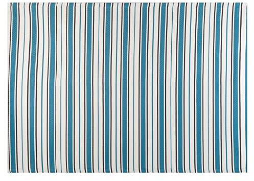 LOLAhome Alfombra jardín Rayas Milos sostenible de Polipropileno Trenzado Azul de 180x270 cm