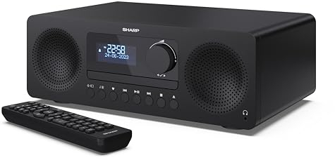 Sharp XL-B720D 60W Bluetooth Hi-Fi Micro System – DAB+ Digital Radio, FM, CD Player, USB, AUX Input – Powerful Stereo Sound, Wooden Speakers – Home Audio System with Remote Control – Black