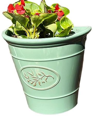 Darthome 1x Glossy Wall Planter 23cm Ceramic Effect Plastic Semi Circular Garden Pot Decor (1)