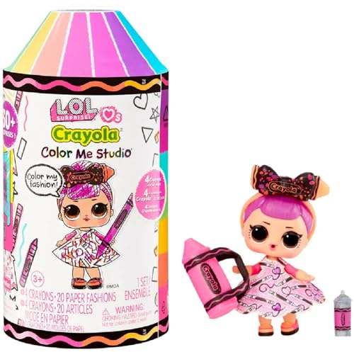 L.O.L. Surprise! Loves CRAYOLA - Colour Me Studio with Collectible Tot - Over 30 Surprises including Doll, Paper Dresses and 4 Crayons - Art Studio Playset in Crayon Capsule Packaging - For Ages 3+