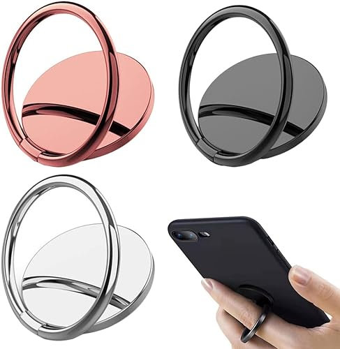 Phone Ring Holder, 3 Pcs, Phone Holder, 360° Degree Rotatable Ring Holder, Metal Holder, Universal Adjustable Phone Ring Holder, Lazy Holder, Suitable for all Smart Phones (Black+Silver+Rose Gold)