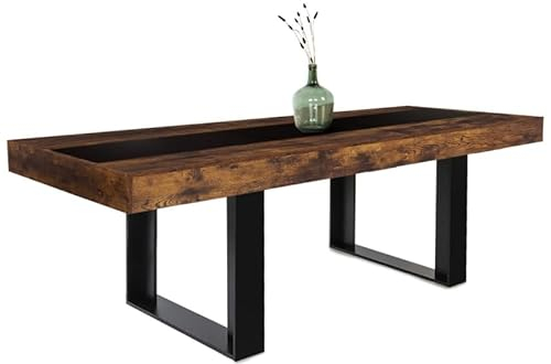 IDMarket - Esstisch, ausziehbar, rechteckig, Phoenix, 4-8 Personen, Holz, Antik-Optik, Schwarz, Mittelstreifen, 160 – 200 cm