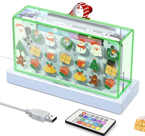 Mooroer Coperchio Switch Antipolvere Set di Basi Illuminate Accessori Switch Custodia per Switch OLED, Custodia Protettiva per Switch Docking Station, con Luce LED,Stile Natalizio