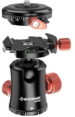 IFOOTAGE Komodo MP30 Metal Ball Head 360 Degree Rotating Panoramic Tripod Head with Quick Release Plate Load 22lbs Compatible with DSLR Mirrorless Digital Cameras for Photography Videography