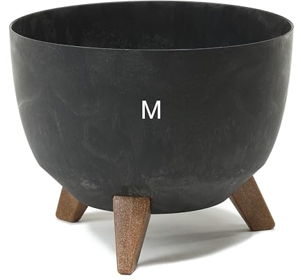 MELTOM Blumentopf mit Füßen aus Kunststoff, Schale Rund Betonmuster (Schwarz, M-29cm)