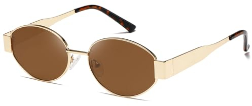 kimorn Retro Sonnenbrille Damen Herren Oval Metal Trendy Classic UV400 schnelle brille K1653 (Gold/Braun)