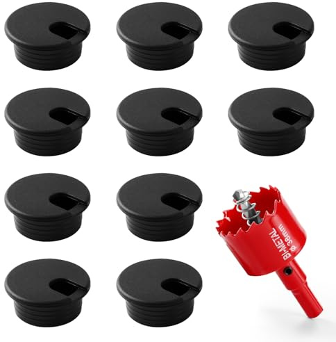 Desk Grommet 1.5 Inch (38 mm) 10 Pieces, Desk Hole Cover for Cables Black, ABS Plastic Grommet Hole Cover with Hole Saw for Wires Cables Through the Countertop by XIOGZAXI