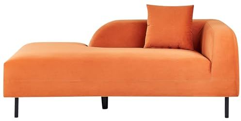 Beliani Chaiselongue Samt orange rechtsseitig mit Kissen Retro Stil Metallgestell Le Crau