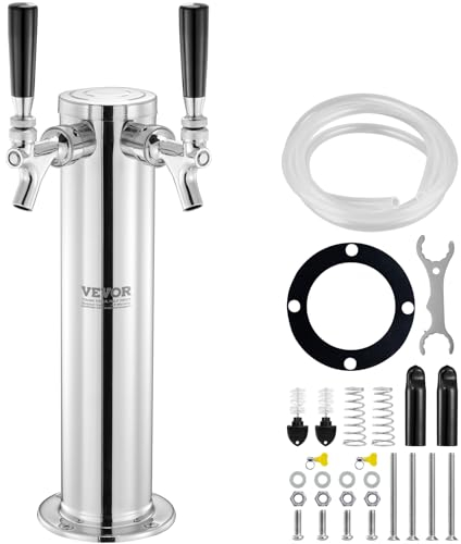VEVOR Kit Colonne à Bière Pression à Double Robinet, Distributeur de Bière Boisson en Acier Inoxydable, Tireuse à Bière avec Tubes PRÉ-assemblés et Tiges de Robinet à Fermeture Automatique, Bar, Café