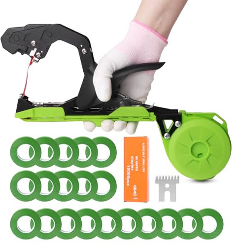 SOOJOOK Machine à Attacher Les Plantes, 420g Machine À Nouer Les Plantes pour Attacher Les Branches des Plantes, avec 10000pcs Agrafes 20 Rouleaux Ruban SJ-8108G