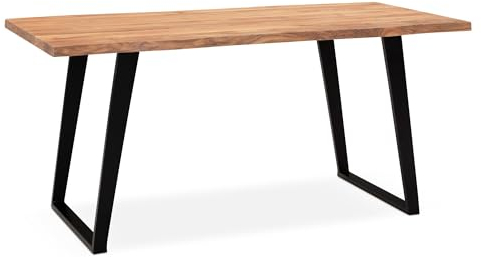 Wohnling Schreibtisch 160x80x76 cm Akazie Massivholz/Metall Computertisch Baumkante, Homeoffice Bürotisch Massiv mit U-Beinen in Schwarz, Holztisch Laptoptisch Arbeitszimmer