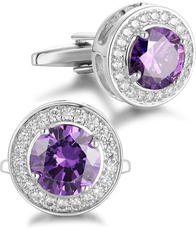 Manschettknappar för män kristall zirkon manschettknappar för företag fest bröllop stil elegant lila, 16*16mm, Metall, Zircon-ädelsten