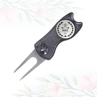 Pitchgabel Golf personalisiert mit Name | Divot Tool mit Ballmarker (Metall) | Pitchmarken Reparierer fürs Grün | kompaktes Golf Zubehör | Geschenk für Golfer