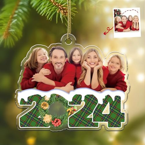DPDP Personalisierte Weihnachtskugeln für Familie mit Foto, Weihnachtskugeln mit Jahre und Foto, Angepasste 2D Foto Ornamente, Personalisierte Geschenke für Opa, Oma, Papa und Mama