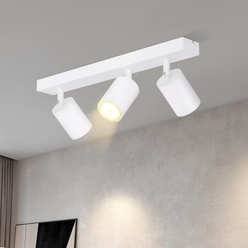 Lichtmaler LED Deckenstrahler 3 Flammig Deckelampe Deckeleuchte Weiß GU10 | Deckenspots Schwenkbar 350° Spotlight Modern Spots für Flur Wohnzimmer Schlafzimmer, Gerades Fahrgestell