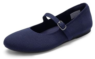 DREAM PAIRS Damen Mary Jane Ballerinas, Elegant, Riemchen Ballerinas Damen, Faltbare Strick-Ballerinas mit Fußgewölbeunterstützung, Bequem für die Freizeit,Size 38,Marine,DWUMFA2519