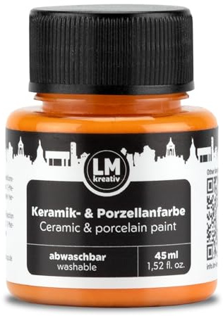 LM-Kreativ Keramik- und Porzellanfarbe, 45 ml, Orange, spülmaschinenfest, Glas- und Keramikfarbe, ideal für Tassenmalerei, Keramikmalerei, kreative Projekte auf Glas, Keramik, Porzellan